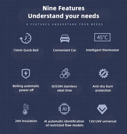 Bouilloire électrique portable 12V 24V, tasse chauffante pour voiture, 500 ml, chauffage de voyage, artefact d'isolation intelligent en acier inoxydable, affichage OLED